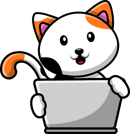 Gato brincando com laptop  Ilustração