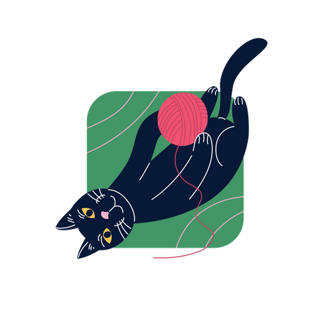 Gato brincando com um carretel de lã  Ilustração