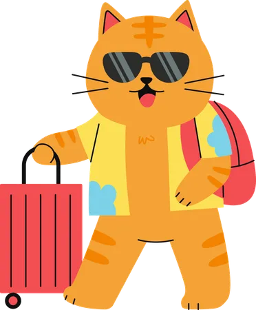 Gato carregando mala e mochila  Ilustração