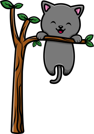 Gato colgando de un árbol  Ilustración