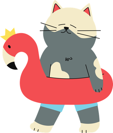 Gato com cinto de natação Flamingo  Ilustração