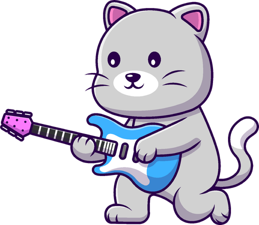 Gato com guitarra elétrica  Ilustração