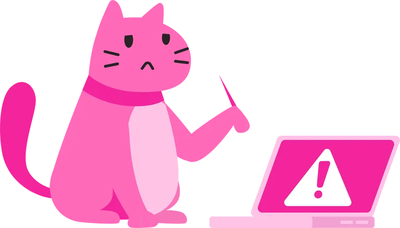 Gato com erro de laptop  Ilustração