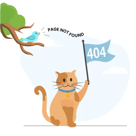 Gato con bandera 404  Ilustración