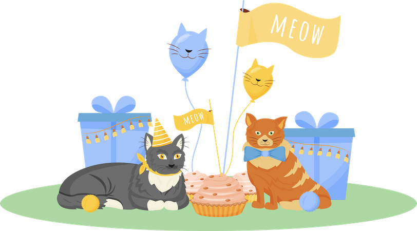 Cumpleaños de gato  Ilustración