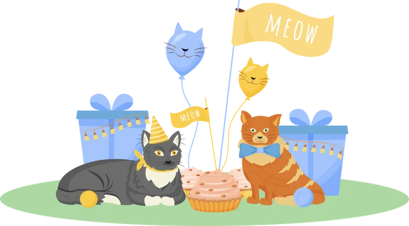 Cumpleaños de gato  Ilustración