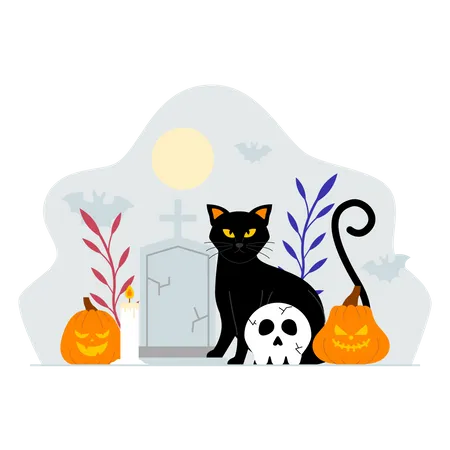 Gato aterrador de halloween  Ilustración