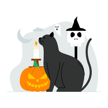 Gato aterrador de halloween  Ilustración