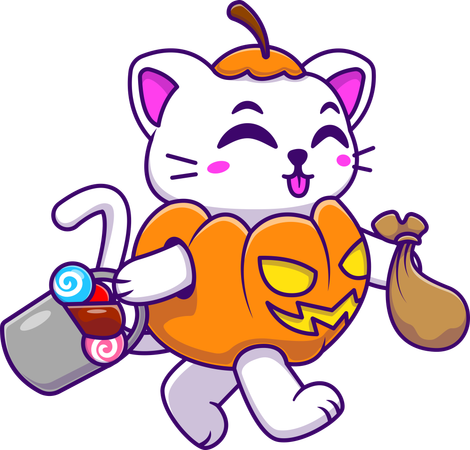 Gato de Halloween sosteniendo piruleta  Ilustración