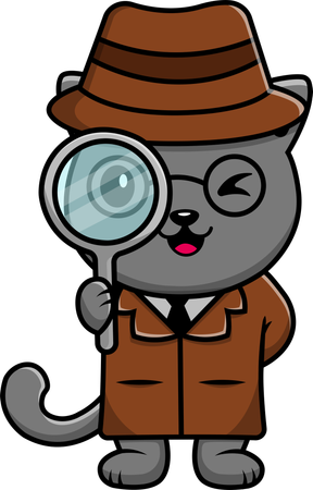 Detective de gatos con lupa  Ilustración