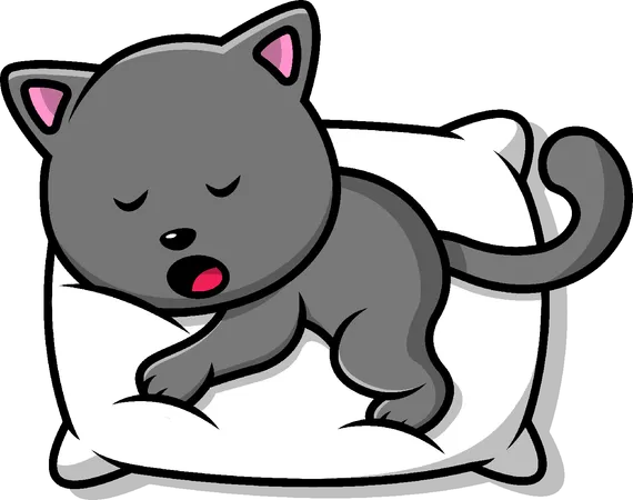 Gato durmiendo en la almohada  Ilustración