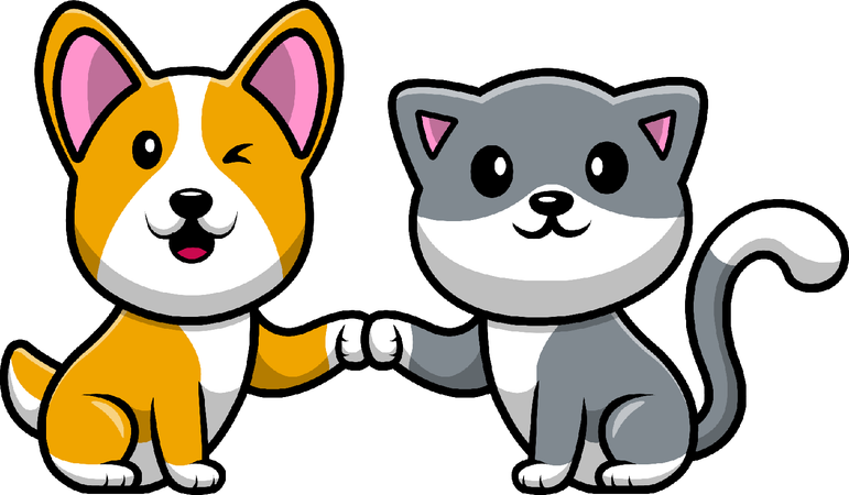 Gato e cachorro felizes cinco  Ilustração