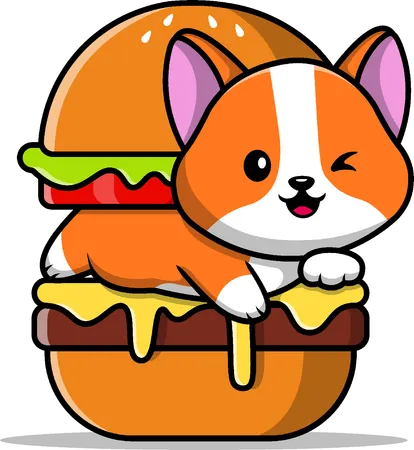 Gato en hamburguesa  Ilustración