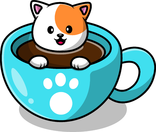 Gato en taza de café  Ilustración