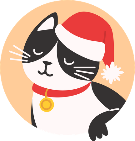 Gato con sombrero de santa  Ilustración