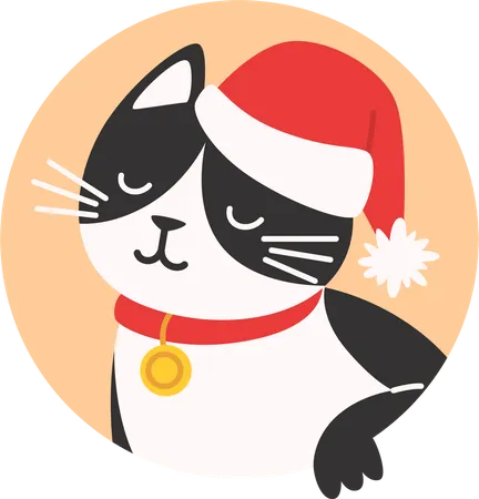 Gato con sombrero de santa  Ilustración