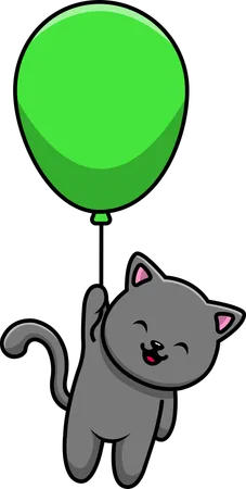 Gato flotando con globo  Ilustración