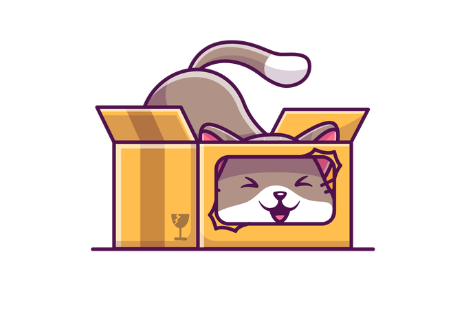 Gato jugando en la caja  Ilustración