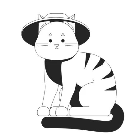 Lindo gato malhado usando chapéu de verão  Ilustração