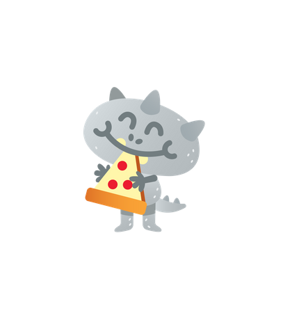 Monstruo gato comiendo pizza  Ilustración