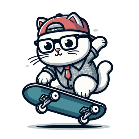 Gato montando patineta  Ilustración