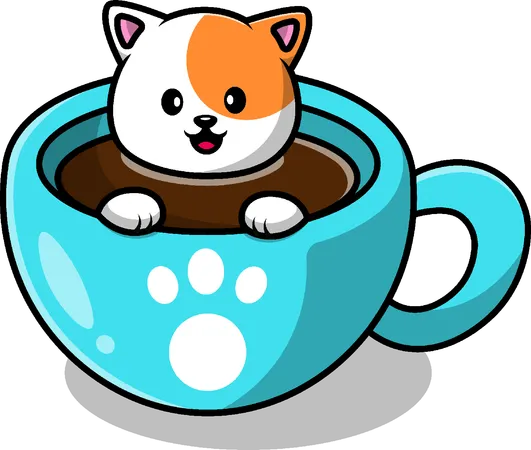 Gato na xícara de café  Ilustração