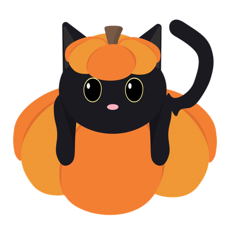 Gato negro vestido de calabaza  Ilustración