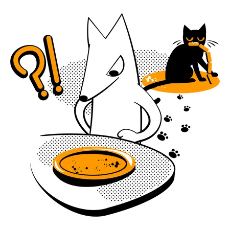 Gato roubou salsichas do prato  Ilustração