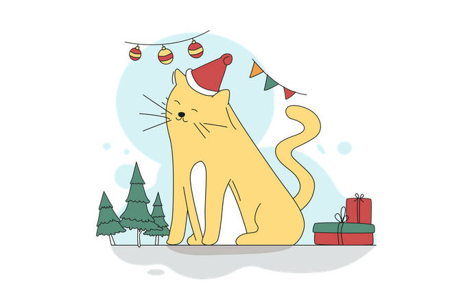 Gato se sentindo feliz no dia de Natal  Ilustração