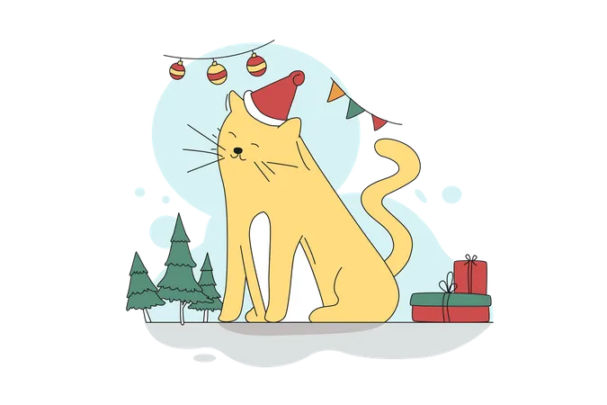 Gato se sentindo feliz no dia de Natal  Ilustração