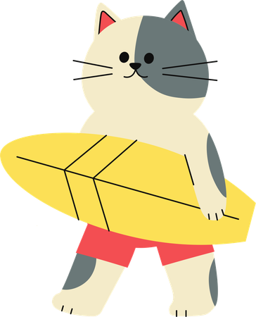 Gato segurando prancha de surfe  Ilustração