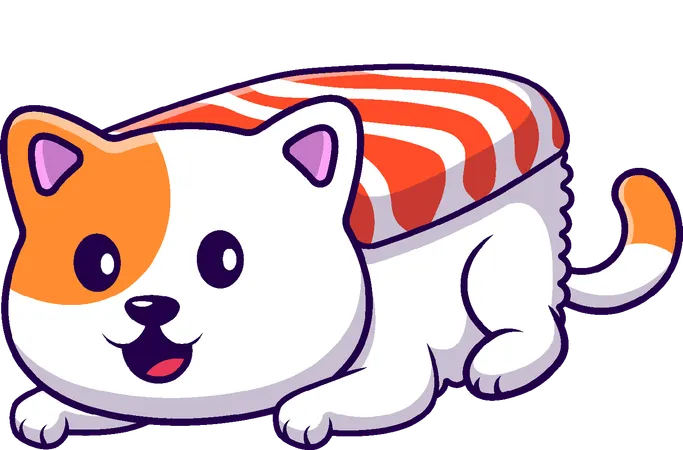 Gato sentado con sushi  Ilustración