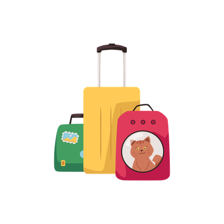 El gato se sienta dentro de una mochila de viaje roja especial para mascotas.  Ilustración