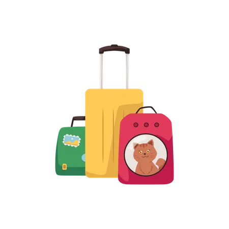 El gato se sienta dentro de una mochila de viaje roja especial para mascotas.  Ilustración