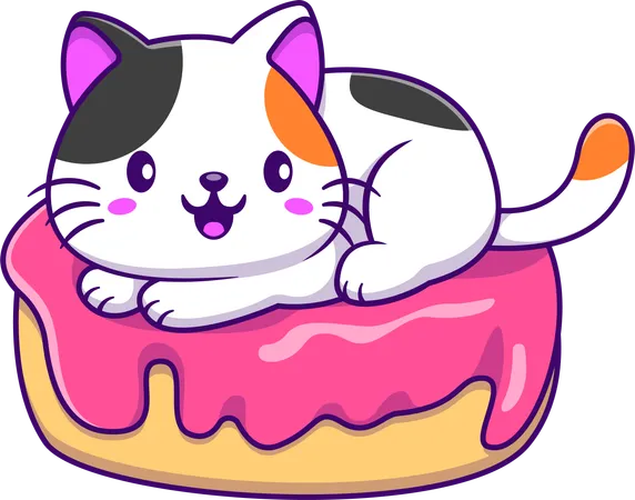 Gato sentado no donut  Ilustração