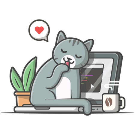Gato sentado no laptop  Ilustração