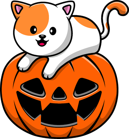 Gato En Calabaza Halloween  Ilustración