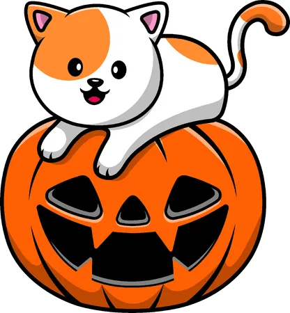 Gato En Calabaza Halloween  Ilustración