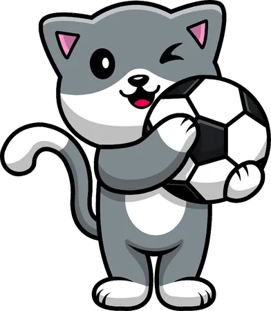 Gato sosteniendo un balón de fútbol  Illustration