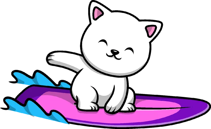 Gato surfeando con tabla de surf  Ilustración