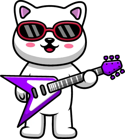 Gato tocando la guitarra eléctrica  Ilustración