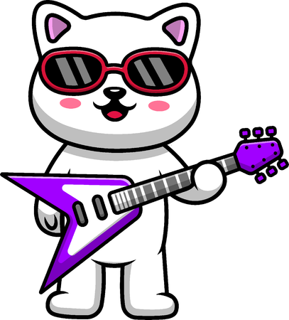 Gato tocando guitarra elétrica  Ilustração