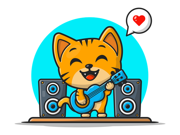 Gato tocando la guitarra  Ilustración