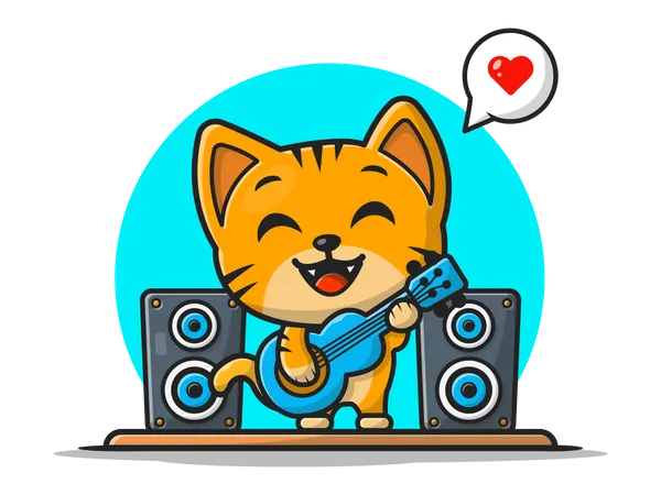 Gato tocando la guitarra  Ilustración