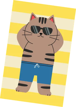 Gato tomando sol  Ilustración