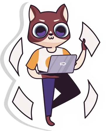 Gato trabalhando no laptop  Ilustração