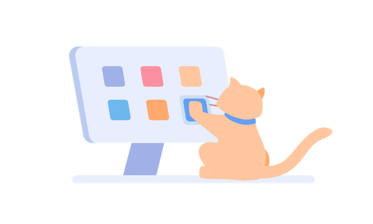 Gato usando aplicaciones de computadora  Ilustración