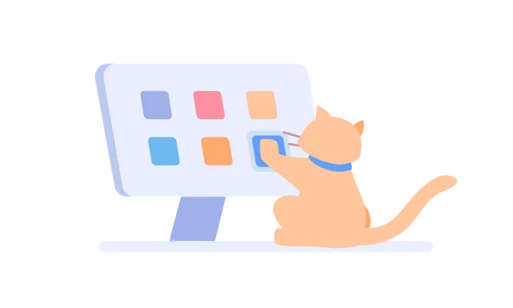 Gato usando aplicaciones de computadora  Ilustración