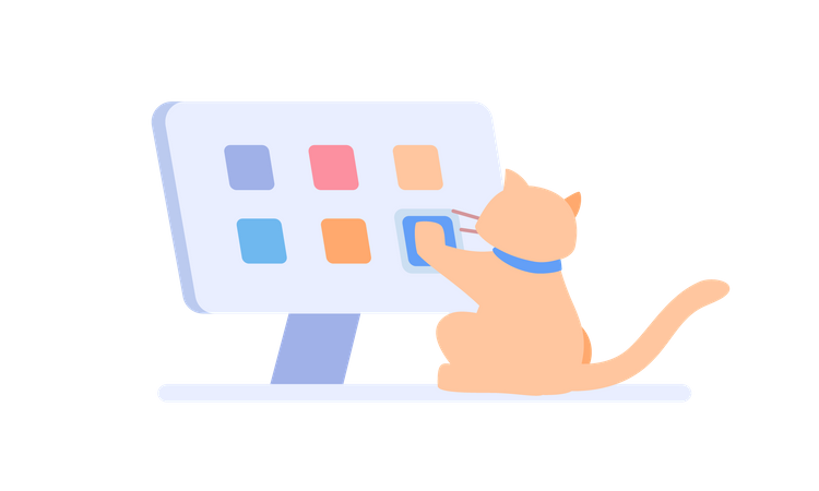 Gato usando aplicativos de computador  Ilustração