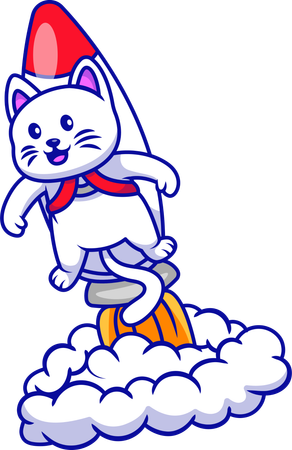 Gato volando en cohete  Ilustración